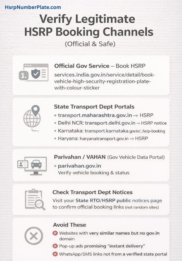 verify legitmate hsrp booking channels